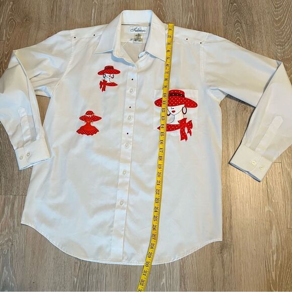 The Red Hat Society Embroidered White Button Down Applique Shirt Long Sleeve M - Picture 9 of 12